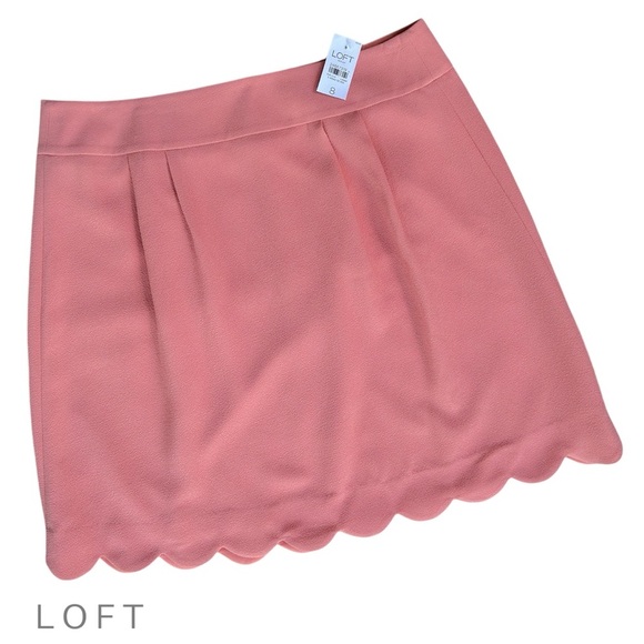 NWT | LOFT SCALLOPED HEM MINI A-LINE PEACH SKIRT PLEATS FULLY LINED | SIZE: 8 - Picture 1 of 7